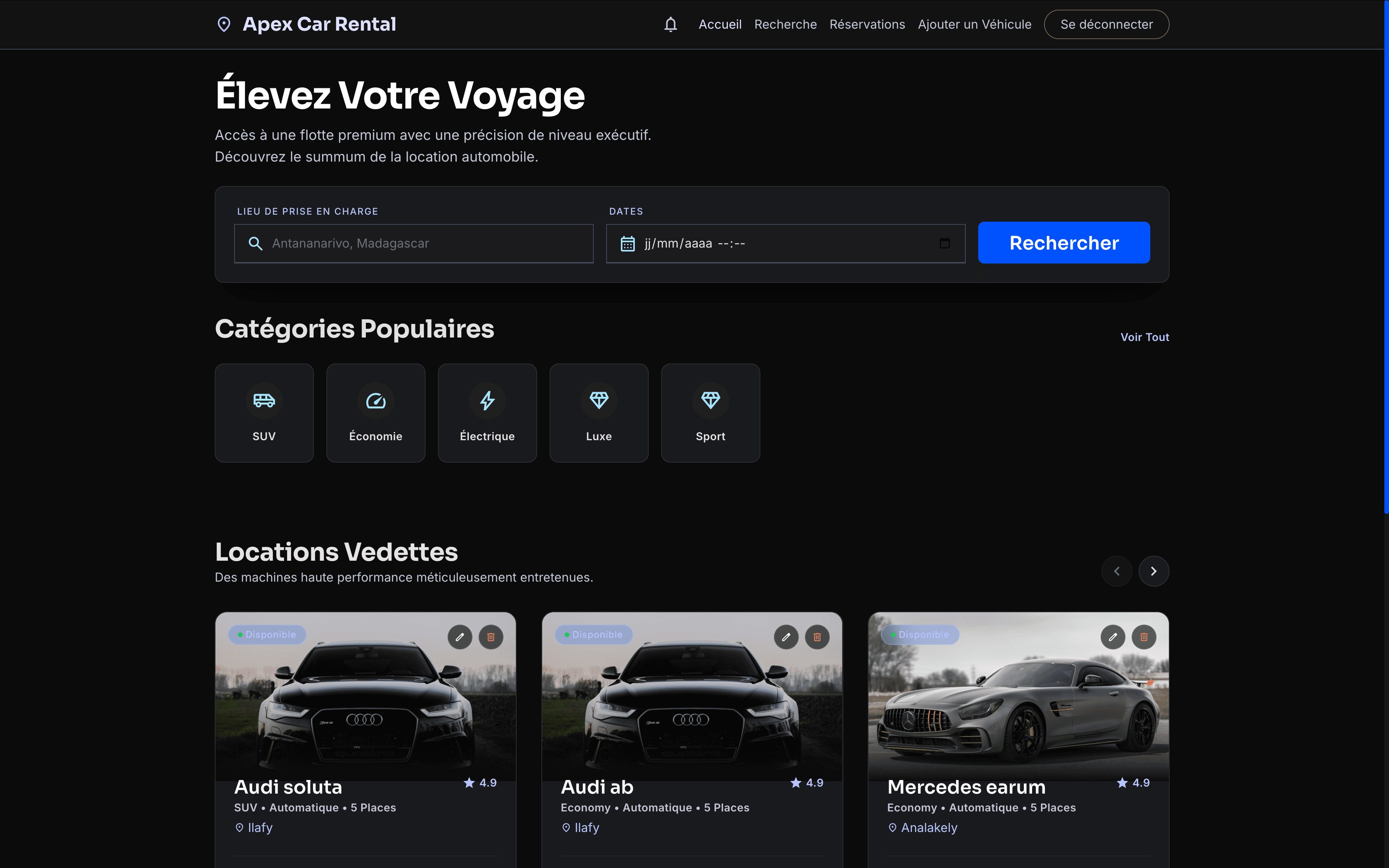 Dashboard UI for Apex vehicle management system