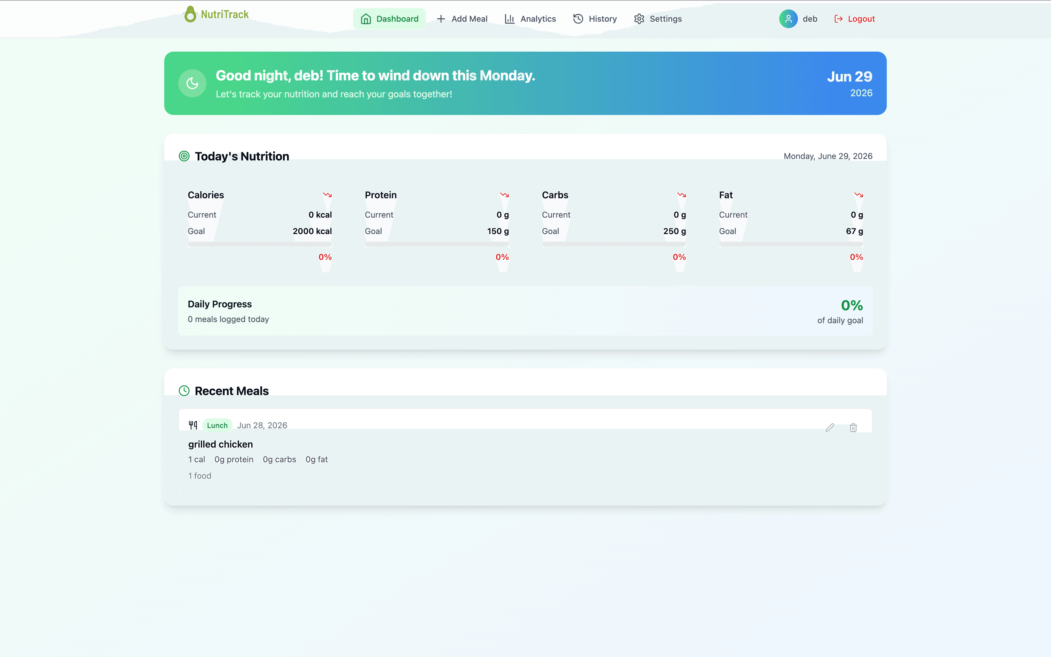 Nutrition Tracker health app interface